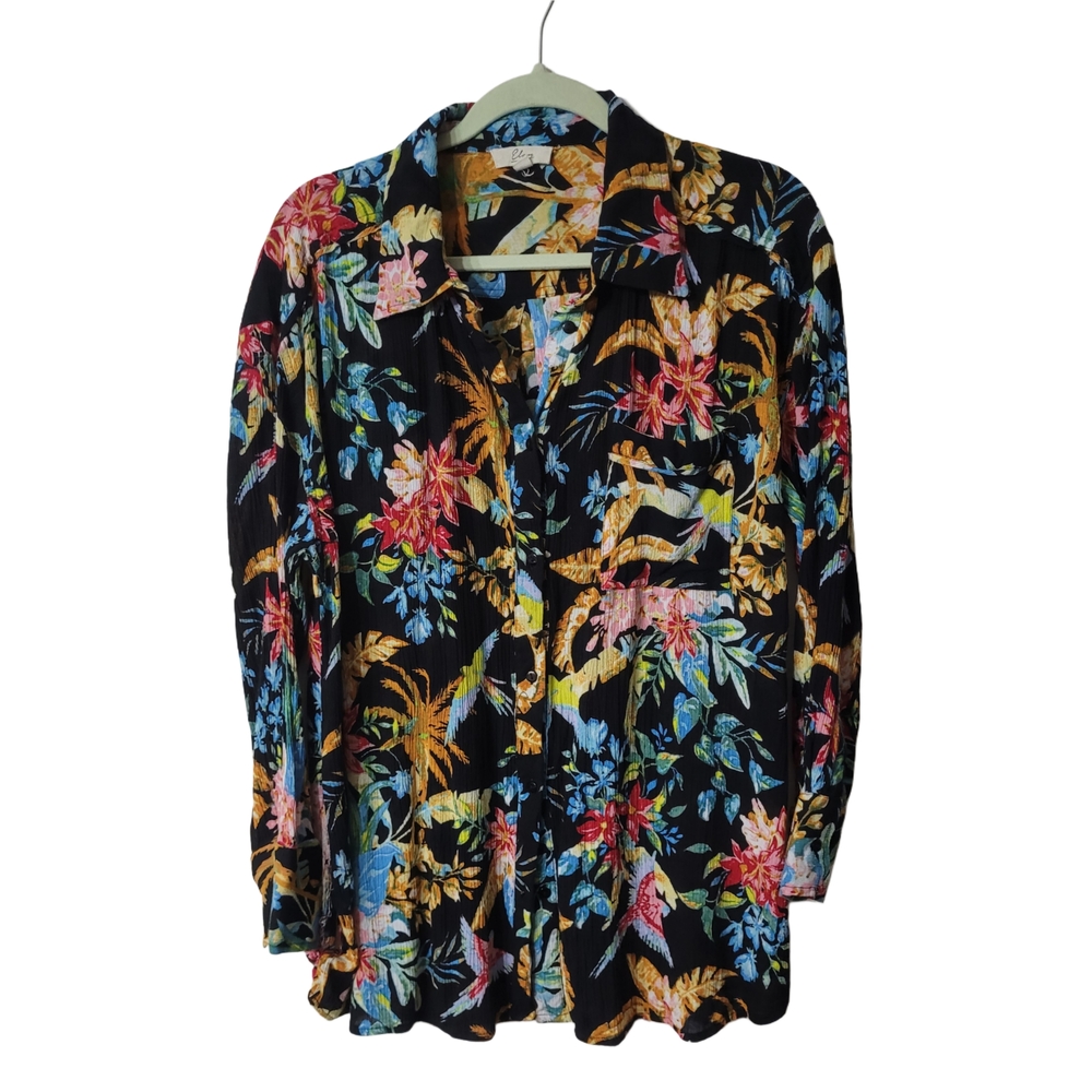 Elan Multicolor Patterned Button-Down Shirt Size Medium